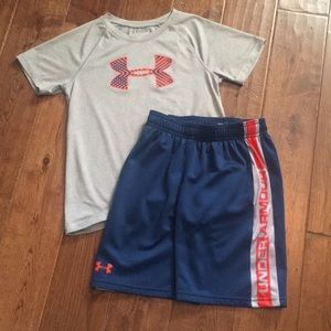 Under Armour Boys size 7 Heat Gear Tshirt/Shorrts